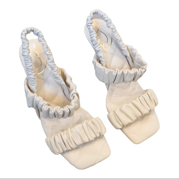 SAM EDELMAN Marlena Ruched Leather Slingback Sandals in Ivory - Size 6.5 - Picture 4 of 6